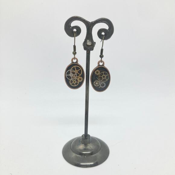Earrings Copper Oval Vintage Watch Parts Gears Dark Academia Steampunk - Picture 1 of 1